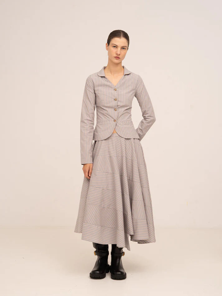 THE MIDNIGHT STRIPED GRAY FLARED SKIRT  - VIA CARMEN SAYS | Only €83 | NOW AVAILABLE TO SHOP at IAMINHATELOVE 