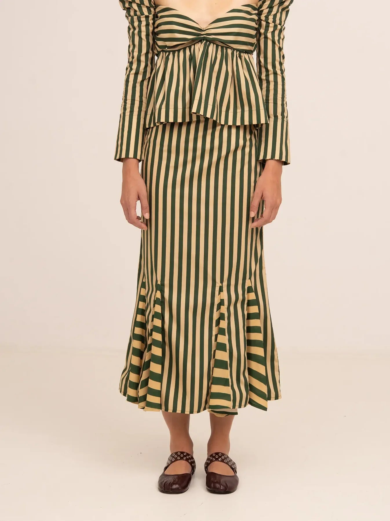 THE GARLAND MIDI GREEN STRIPED SKIRT  - VIA CARMEN SAYS | Only €83 | NOW AVAILABLE TO SHOP at IAMINHATELOVE 