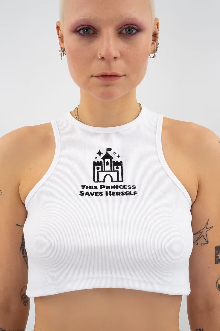 THIS PRINCESS SAVES HERSELF - MINI CROP TOP  - VIA OVARY GANG | Only €33 | NOW AVAILABLE TO SHOP at IAMINHATELOVE 