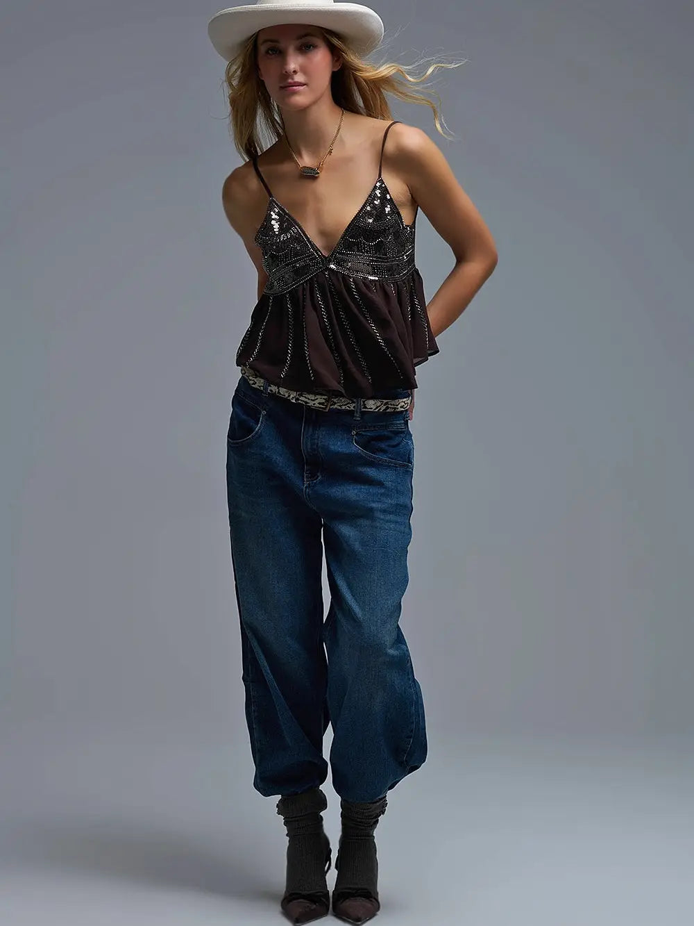 THE FESTIVAL READY EMBELLISHED CAMI TOP - BROWN  - VIA CURATED BY | Only €48 | NOW AVAILABLE TO SHOP at IAMINHATELOVE 