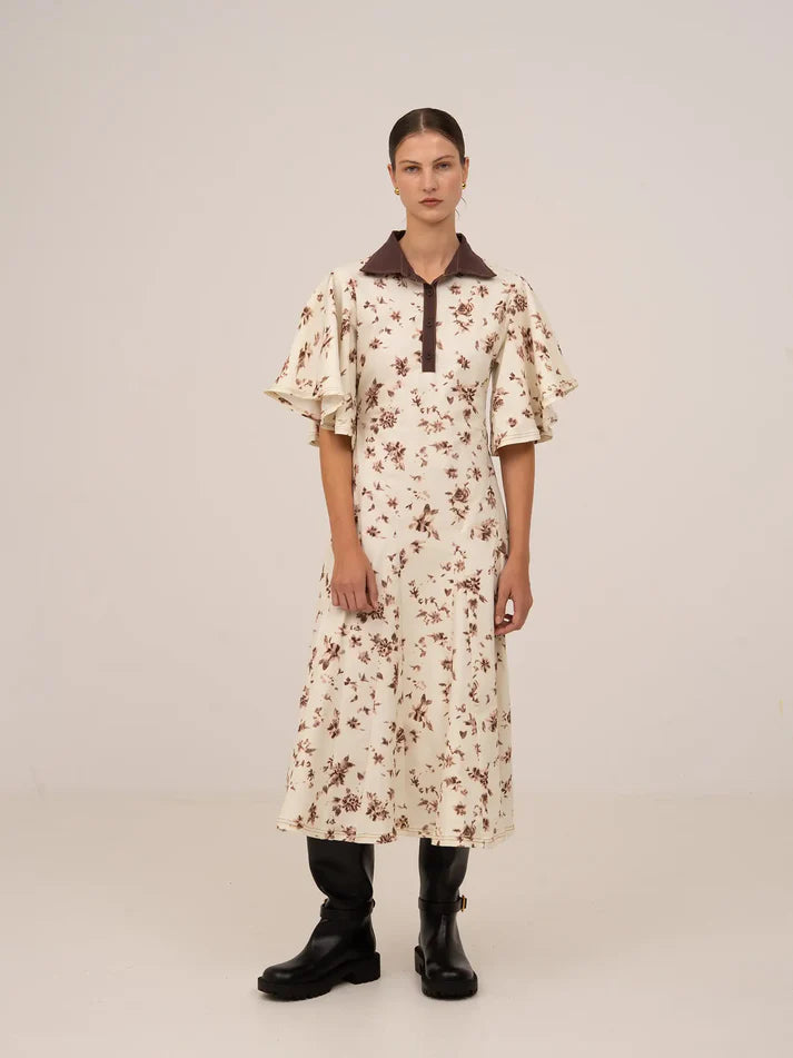 THE BROWN BLOOMS FLOWER PRINT MIDI DRESS  - VIA CARMEN SAYS | Only €94 | NOW AVAILABLE TO SHOP at IAMINHATELOVE 