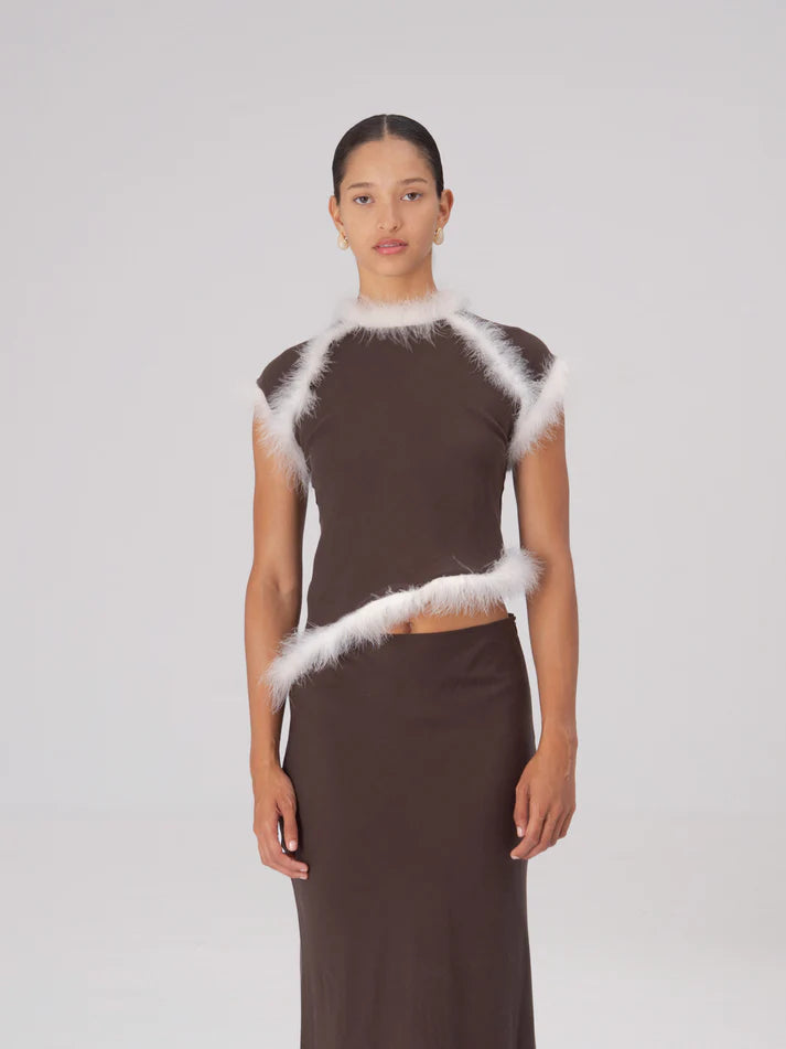 THE BROWN BALANCE FEATHER TOP  - VIA CARMEN SAYS | Only €78 | NOW AVAILABLE TO SHOP at IAMINHATELOVE 