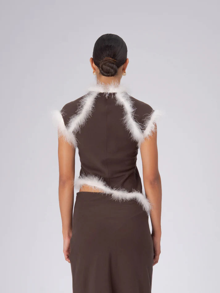 THE BROWN BALANCE FEATHER TOP  - VIA CARMEN SAYS | Only €78 | NOW AVAILABLE TO SHOP at IAMINHATELOVE 
