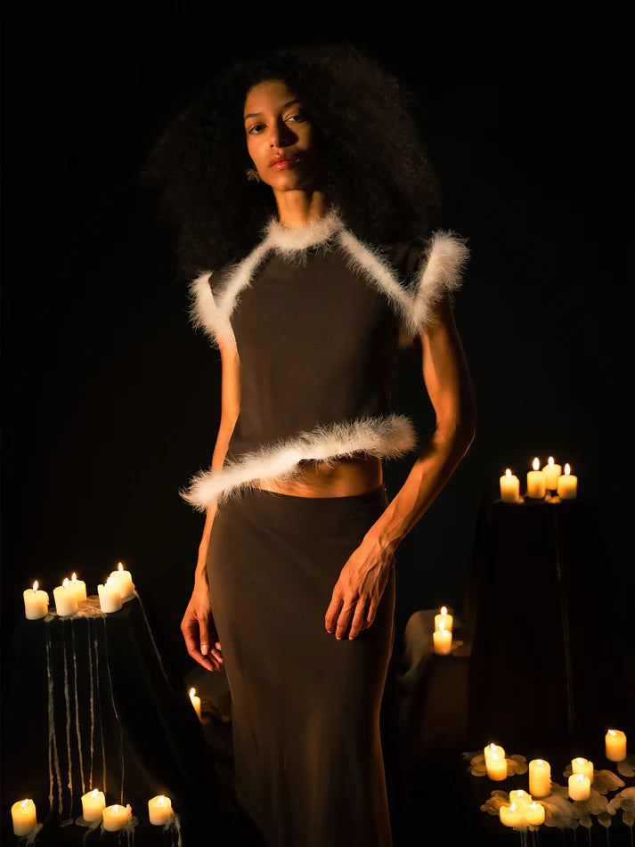 THE BROWN BALANCE FEATHER TOP  - VIA CARMEN SAYS | Only €78 | NOW AVAILABLE TO SHOP at IAMINHATELOVE 