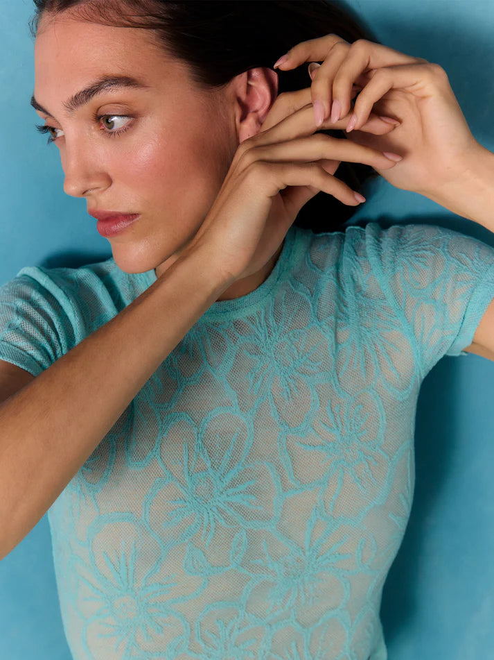 THE MIST AQUA LACE CROPPED TEE  - VIA CARMEN SAYS | Only €77 | NOW AVAILABLE TO SHOP at IAMINHATELOVE 
