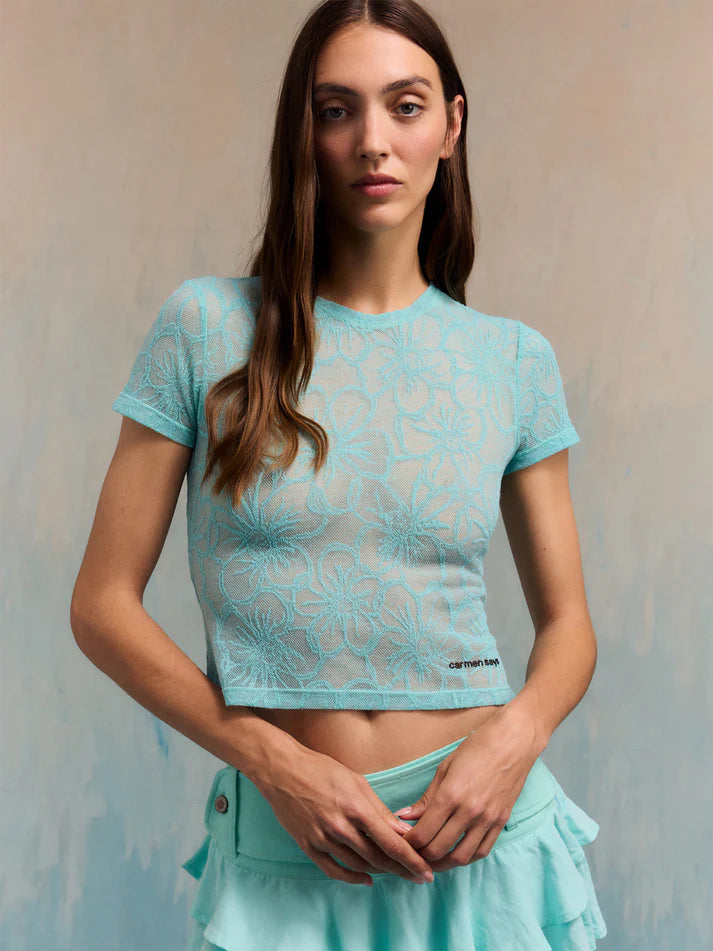 THE MIST AQUA LACE CROPPED TEE  - VIA CARMEN SAYS | Only €77 | NOW AVAILABLE TO SHOP at IAMINHATELOVE 