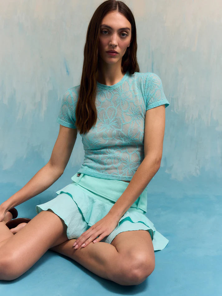 THE MIST AQUA LACE CROPPED TEE  - VIA CARMEN SAYS | Only €77 | NOW AVAILABLE TO SHOP at IAMINHATELOVE 