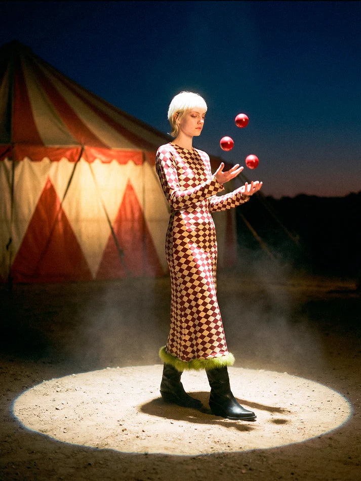 THE ELF DIAMOND PRINT RED FEATHER DRESS  - VIA CARMEN SAYS | Only €96 | NOW AVAILABLE TO SHOP at IAMINHATELOVE 