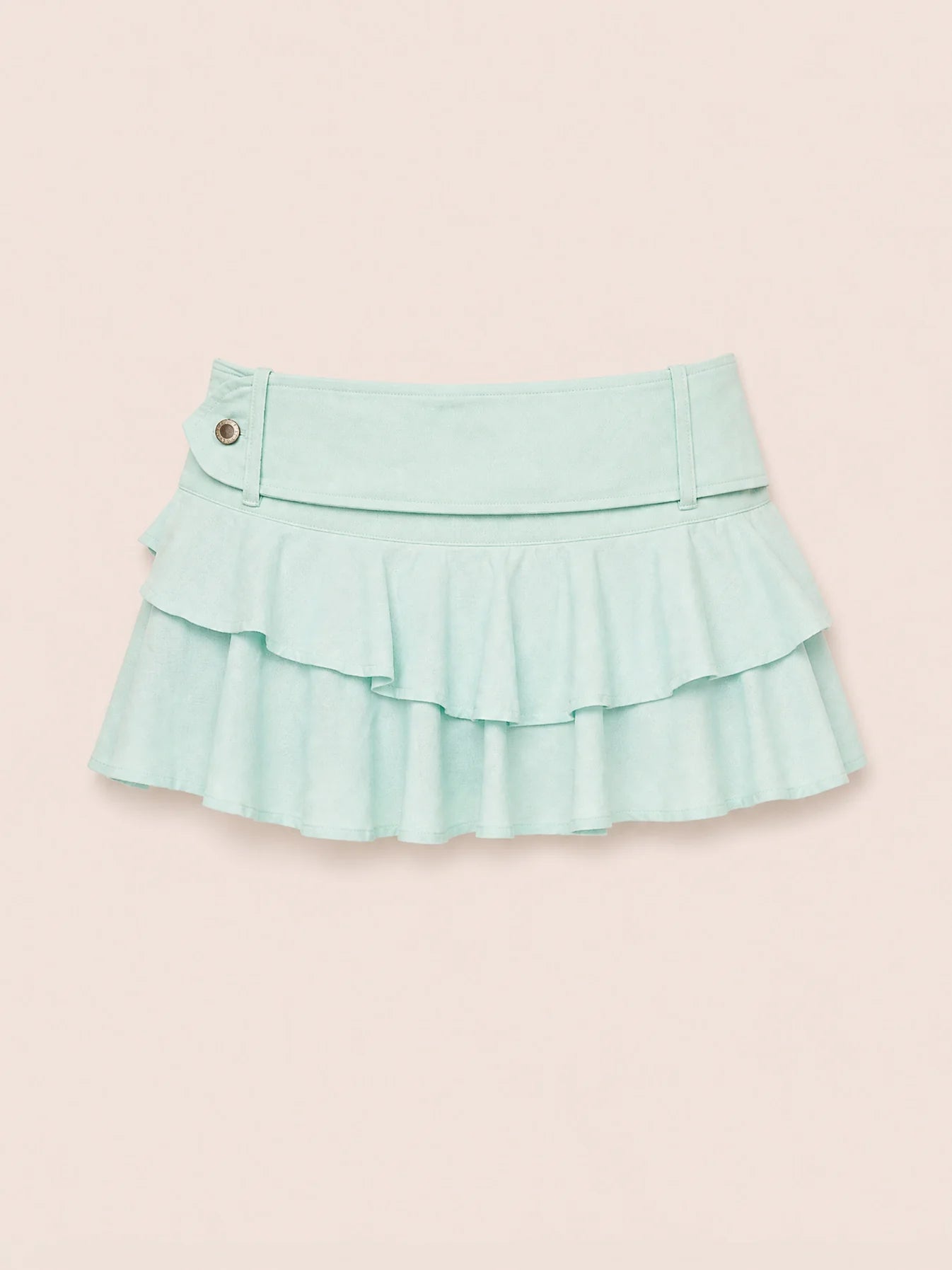 THE SOLEA MINT RUFFLE DENIM MINI SKIRT  - VIA CARMEN SAYS | Only €77 | NOW AVAILABLE TO SHOP at IAMINHATELOVE 