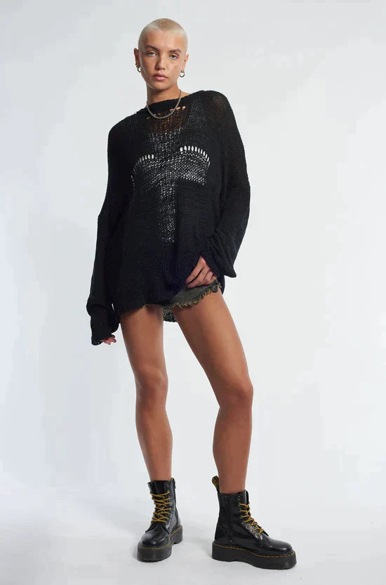 BLACK CROSS LADDER SUMMER KNIT JUMPER - EXCLUSIVE Knitwear from THE RAGGED PRIEST - Just €74! SHOP NOW AT IAMINHATELOVE BOTH IN STORE FOR CYPRUS AND ONLINE WORLDWIDE @ IAMINHATELOVE.COM