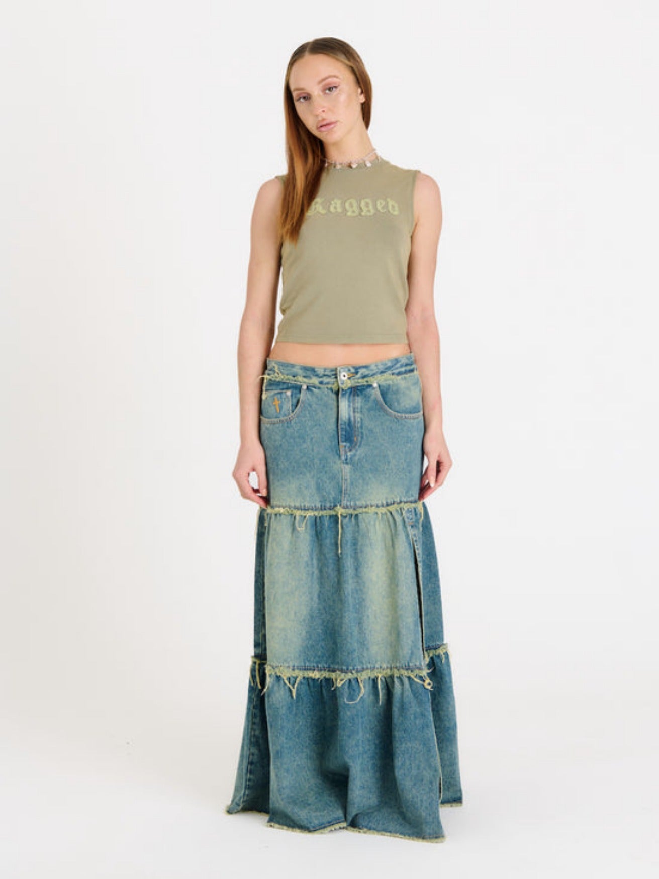 DIRTY WASHED TIERED MAXI DENIM SKIRT - EXCLUSIVE Denim from THE RAGGED PRIEST - Just €89! SHOP NOW AT IAMINHATELOVE BOTH IN STORE FOR CYPRUS AND ONLINE WORLDWIDE @ IAMINHATELOVE.COM