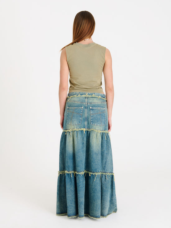 DIRTY WASHED TIERED MAXI DENIM SKIRT  - VIA THE RAGGED PRIEST | Only €66.75 | NOW AVAILABLE TO SHOP at IAMINHATELOVE