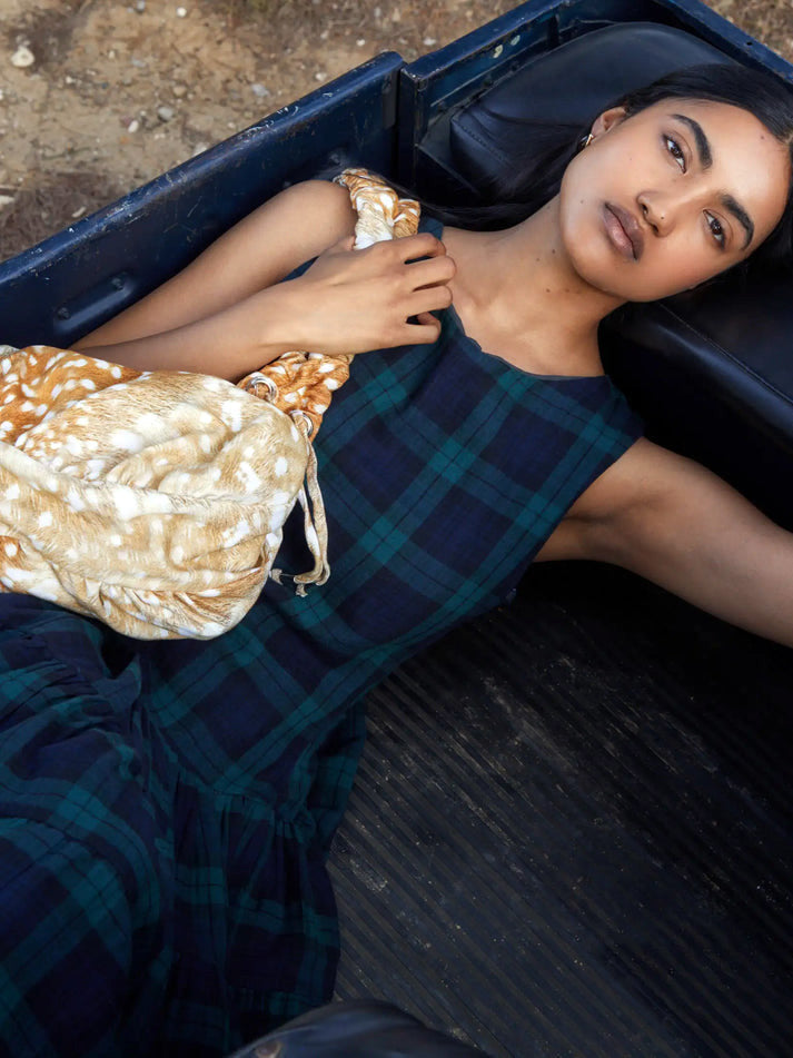 THE EVERMORE PLAID BLUE FLARED ASYMMETRIC DRESS  - VIA CARMEN SAYS | Only €94 | NOW AVAILABLE TO SHOP at IAMINHATELOVE 