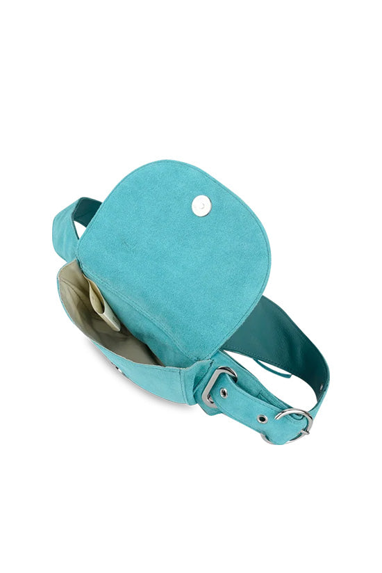 THE ELIZA FESTIVAL BELT IN GENUINE SUEDE LEATHER - TURQUOISE  - VIA SILFEN | Only €99 | NOW AVAILABLE TO SHOP at IAMINHATELOVE 