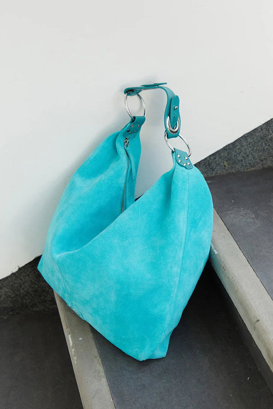 STEVIE SHOULDER BAG - GENUINE SUEDE LEATHER IN TURQUOISE  - VIA SILFEN STUDIO | Only €149 | NOW AVAILABLE TO SHOP at IAMINHATELOVE 