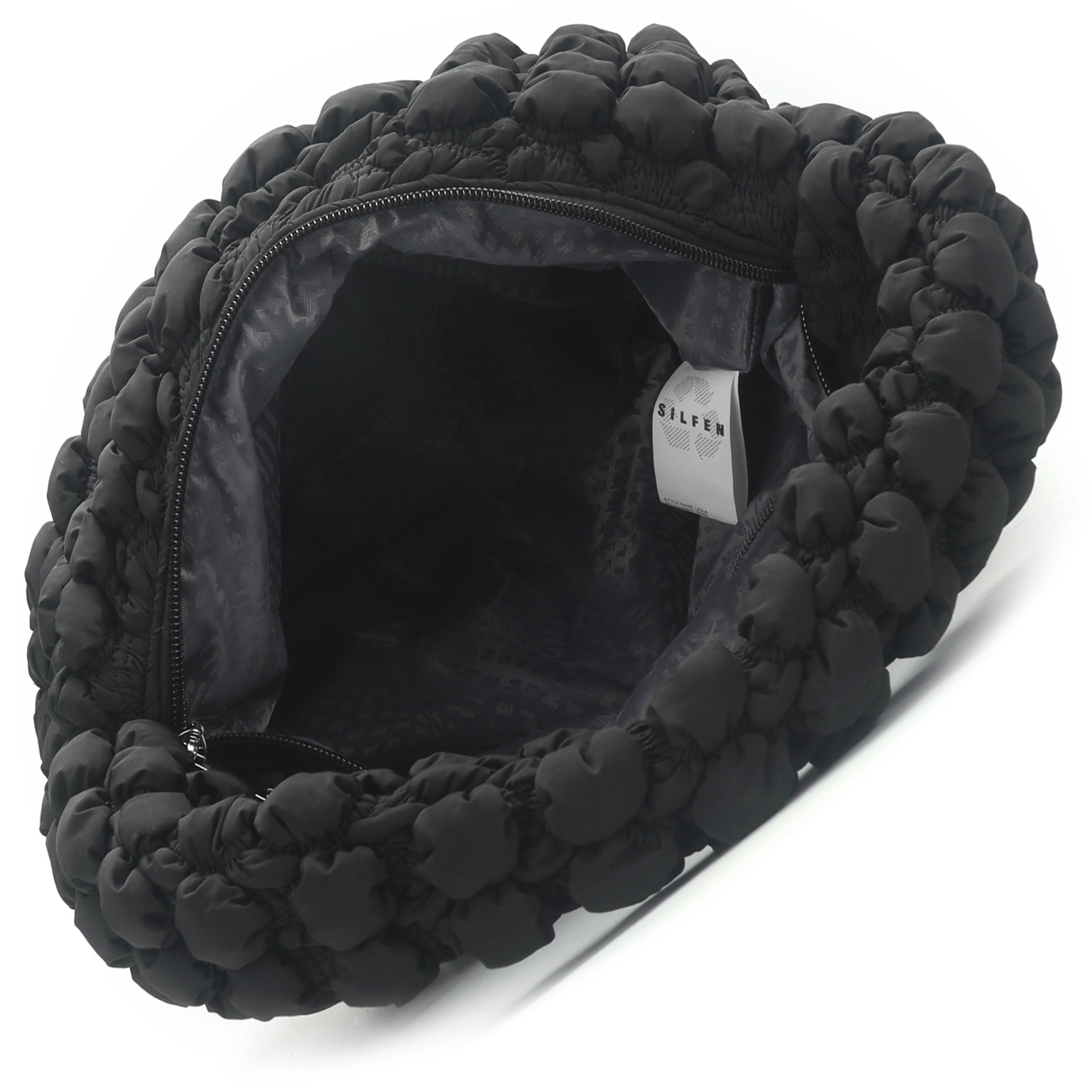 THE RECYCLED LEILA QUILTED SHOULDER BAG - BLACK  - VIA SILFEN | Only €80 | NOW AVAILABLE TO SHOP at IAMINHATELOVE