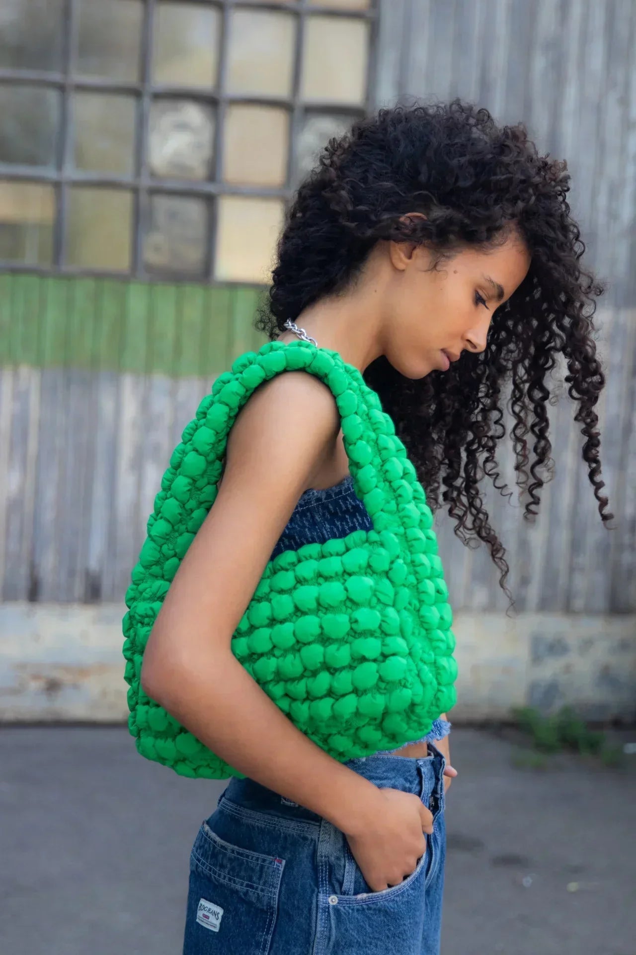 THE RECYCLED LEILA QUILTED SHOULDER BAG - GREEN  - VIA SILFEN | Only €72 | NOW AVAILABLE TO SHOP at IAMINHATELOVE