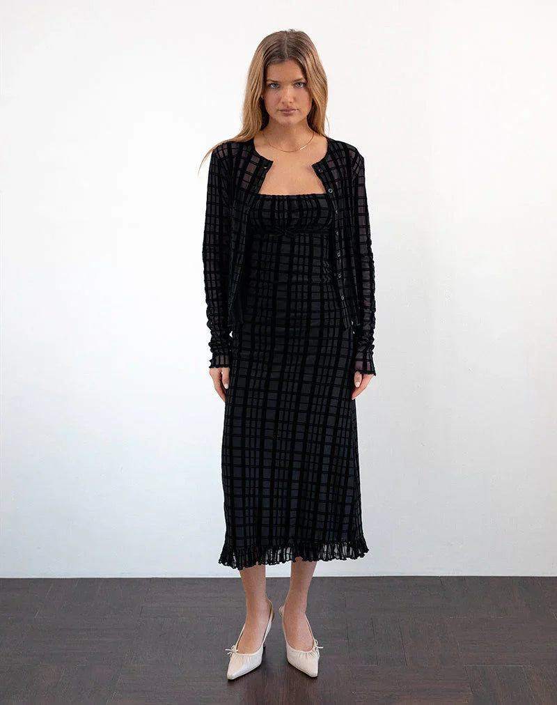 THE NATEDA DRESS - TONAL CHECK FLOCK BLACK  - VIA MOTEL ROCKS | Only €64 | NOW AVAILABLE TO SHOP at IAMINHATELOVE