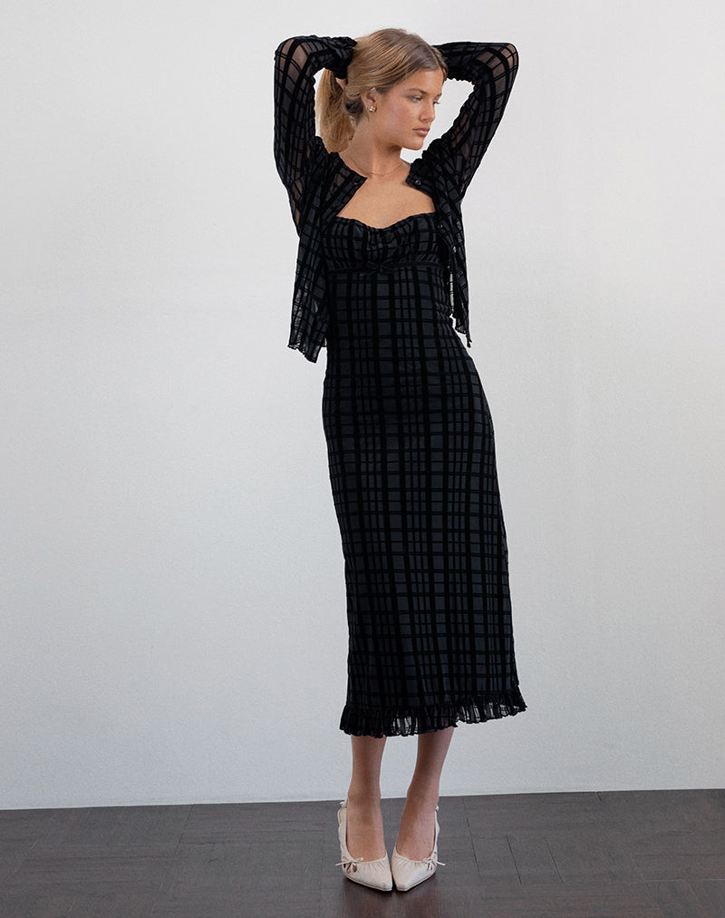 THE NATEDA DRESS - TONAL CHECK FLOCK BLACK  - VIA MOTEL ROCKS | Only €64 | NOW AVAILABLE TO SHOP at IAMINHATELOVE