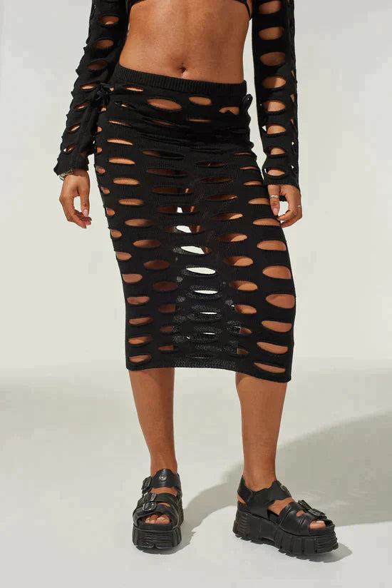 NIGHTFALL OPEN KNIT MIDI SKIRT - EXCLUSIVE Skirts from THE RAGGED PRIEST - Just $49.00! SHOP NOW AT IAMINHATELOVE BOTH IN STORE FOR CYPRUS AND ONLINE WORLDWIDE