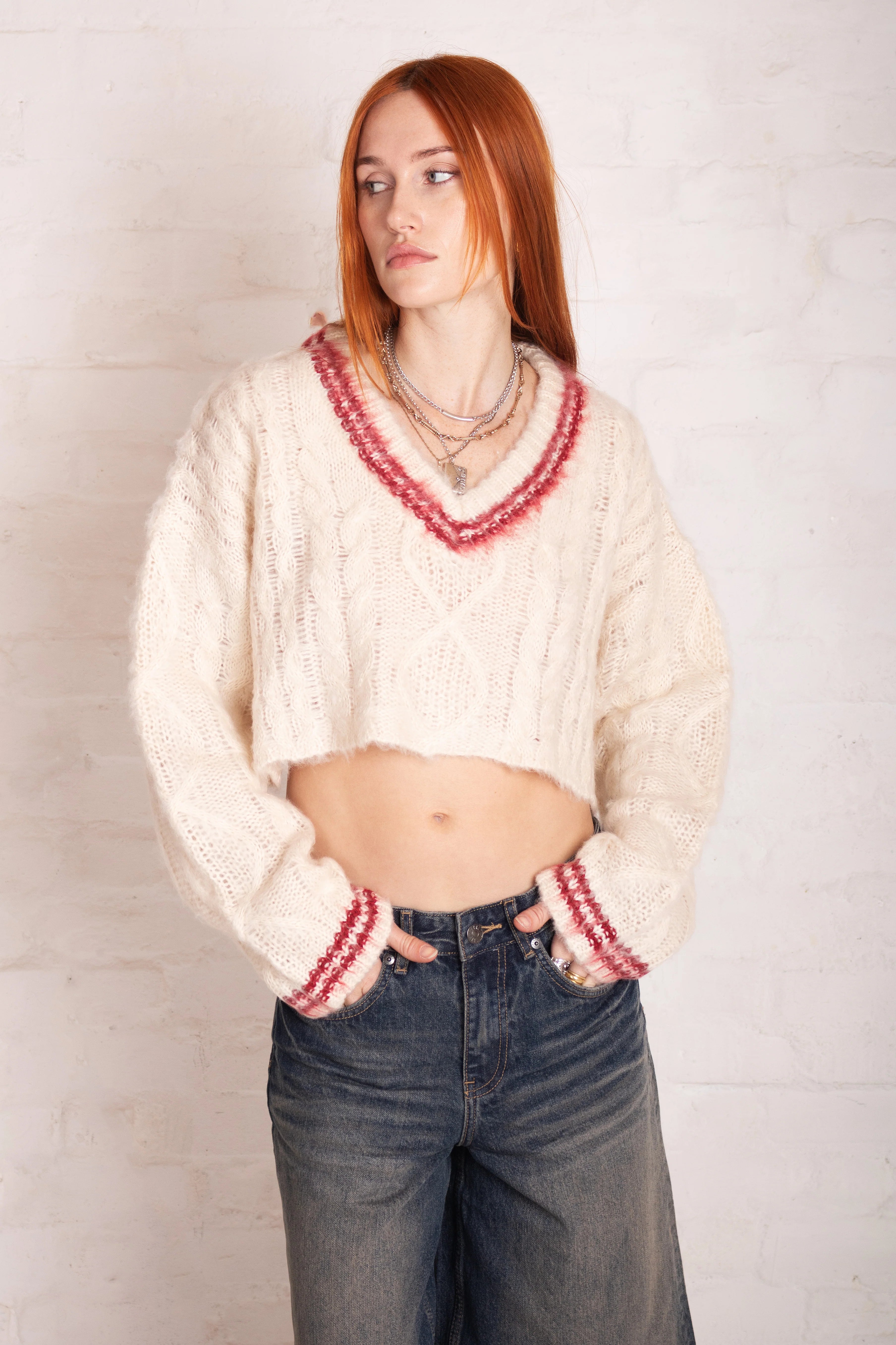 LOAD VARSITY CROP CABLE KNIT  - VIA THE RAGGED PRIEST | Only €84 | NOW AVAILABLE TO SHOP at IAMINHATELOVE
