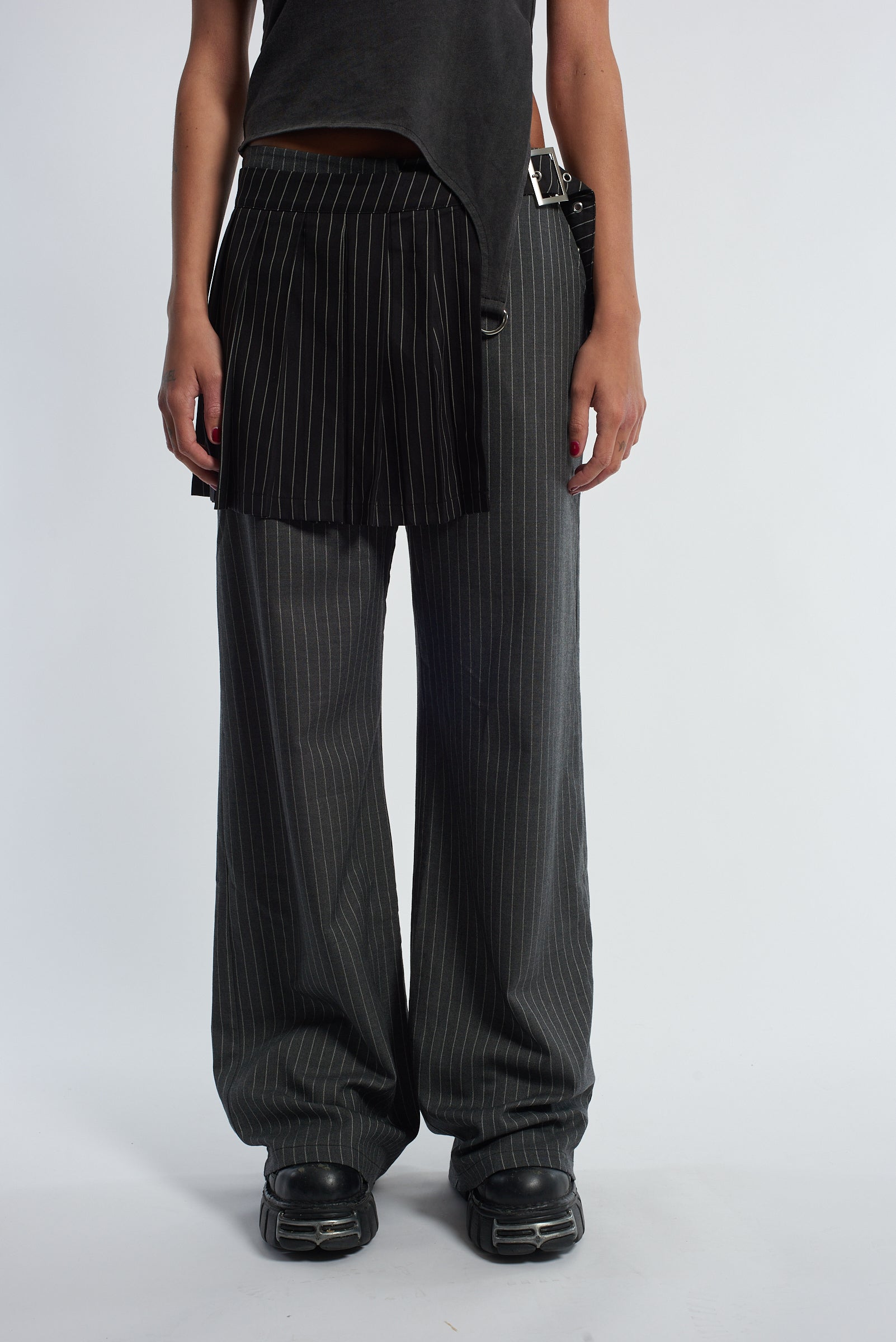REMOTE PINSTRIPE SKIRT OVER TROUSER  - VIA THE RAGGED PRIEST | Only €69 | NOW AVAILABLE TO SHOP at IAMINHATELOVE