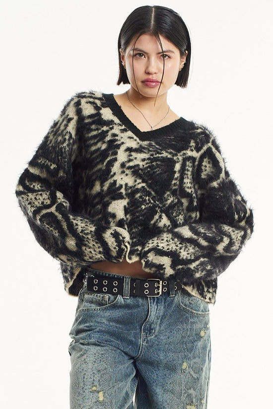 SLITHER SNAKE V - NECK KNIT  - VIA THE RAGGED PRIEST | Only €64.50 | NOW AVAILABLE TO SHOP at IAMINHATELOVE