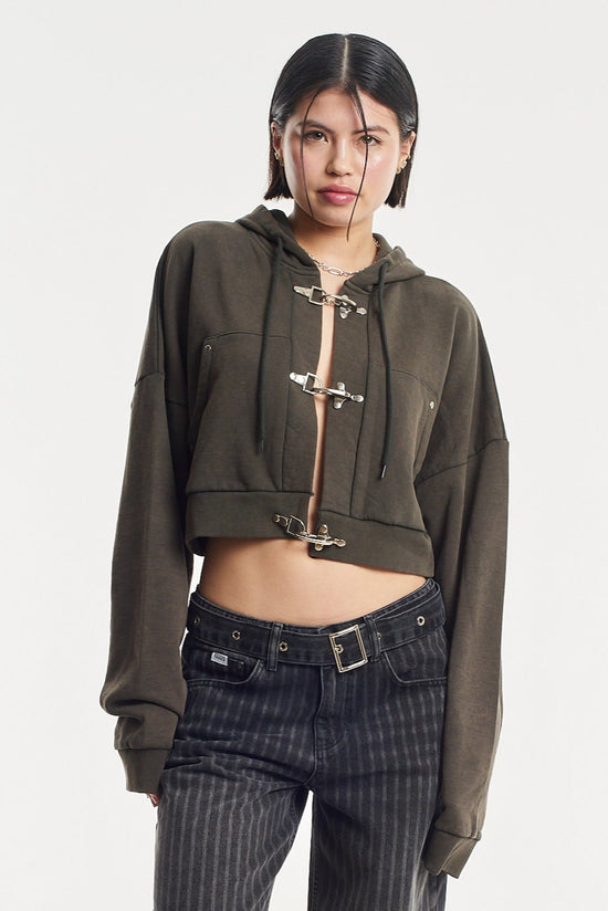 LATCH CROPPED HARDWARE HOODIE  - VIA THE RAGGED PRIEST | Only €79 | NOW AVAILABLE TO SHOP at IAMINHATELOVE