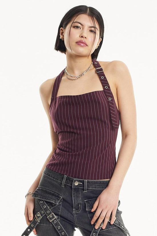 BRANDI PINSTRIPE HALTER TOP  - VIA THE RAGGED PRIEST | Only €52 | NOW AVAILABLE TO SHOP at IAMINHATELOVE