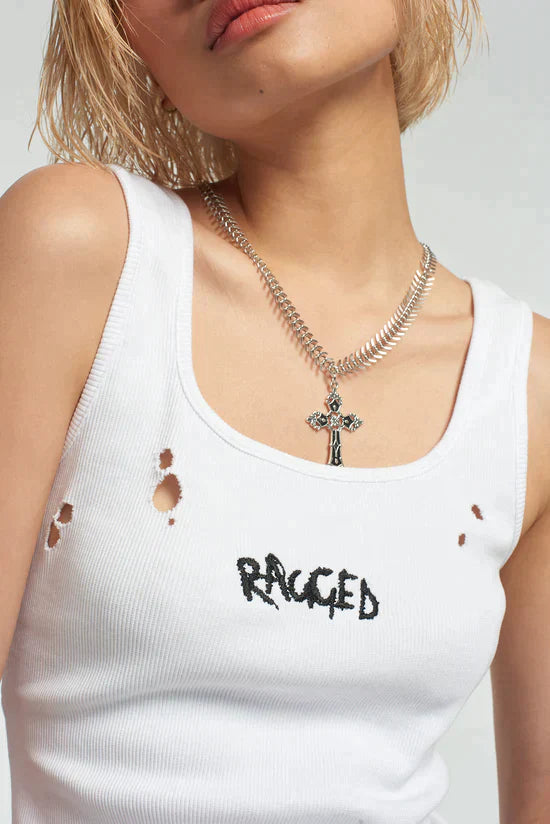 THE RAGGED DISTRESSED WHITE VEST TOP - EXCLUSIVE Tops from THE RAGGED PRIEST - Just $43.00! SHOP NOW AT IAMINHATELOVE BOTH IN STORE FOR CYPRUS AND ONLINE WORLDWIDE