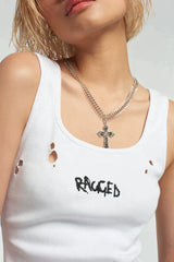 THE RAGGED DISTRESSED WHITE VEST TOP - EXCLUSIVE Tops from THE RAGGED PRIEST - Just $43.00! SHOP NOW AT IAMINHATELOVE BOTH IN STORE FOR CYPRUS AND ONLINE WORLDWIDE