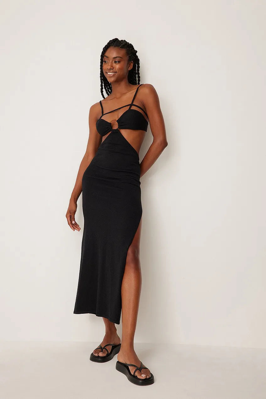 KNITTED CUT OUT DETAILED MIDI DRESS - BLACK - EXCLUSIVE Dresses from NA-KD - Just $74.00! SHOP NOW AT IAMINHATELOVE BOTH IN STORE FOR CYPRUS AND ONLINE WORLDWIDE