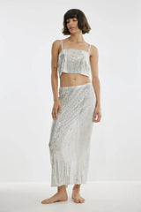 LONG SLIT SILVER SEQUIN SKIRT - EXCLUSIVE Skirts from NA-KD - Just $55.20! SHOP NOW AT IAMINHATELOVE BOTH IN STORE FOR CYPRUS AND ONLINE WORLDWIDE