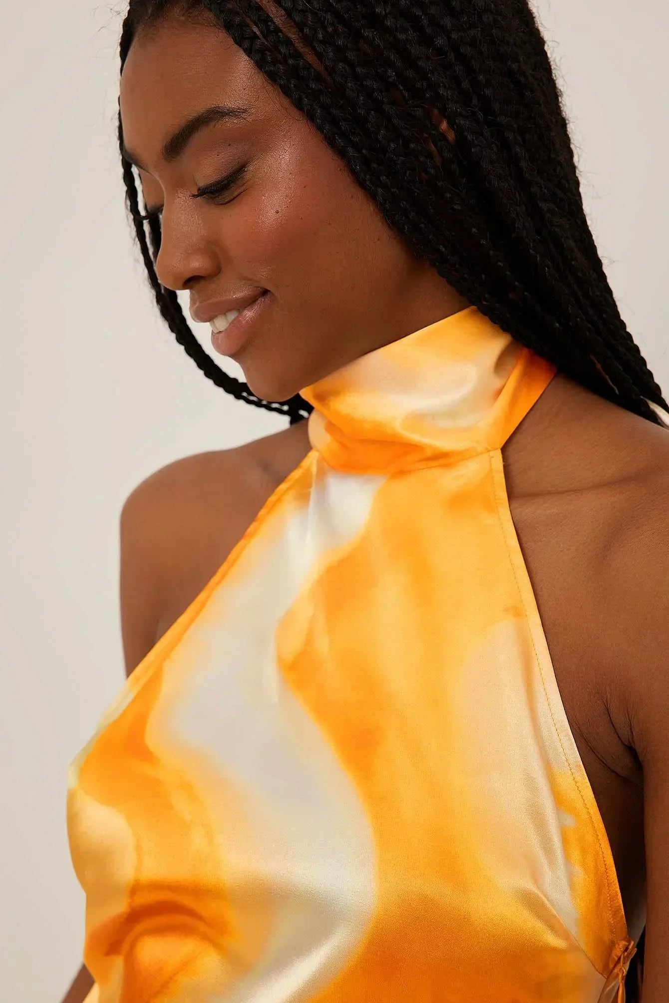 ASYMETRIC HALTER NECK SATIN TOP - SUNSET YELLOW  - VIA NA-KD | Only €44 | NOW AVAILABLE TO SHOP at IAMINHATELOVE