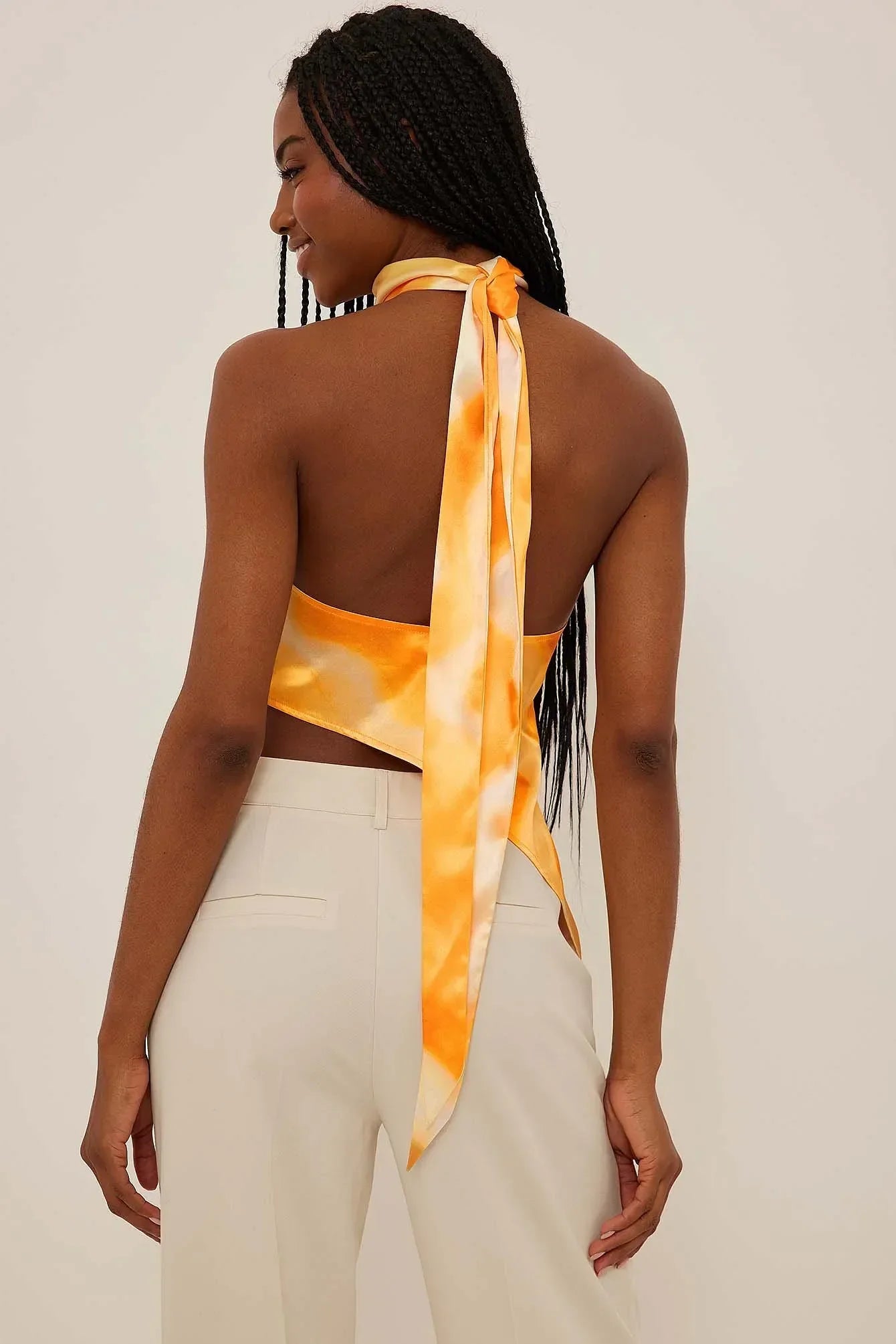 ASYMETRIC HALTER NECK SATIN TOP - SUNSET YELLOW  - VIA NA-KD | Only €44 | NOW AVAILABLE TO SHOP at IAMINHATELOVE