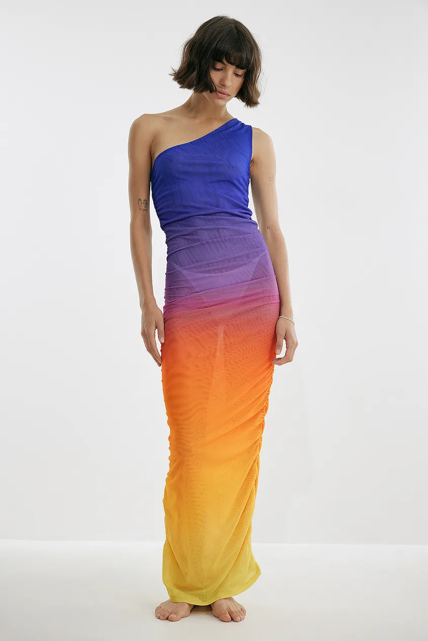 ONE SHOULDER MAXI MESH DRESS - SUNSET HUE  - VIA NA-KD | Only €62 | NOW AVAILABLE TO SHOP at IAMINHATELOVE