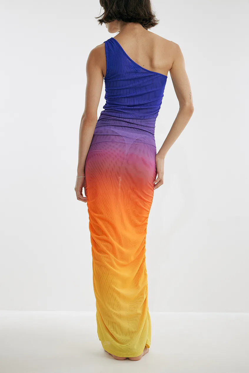 ONE SHOULDER MAXI MESH DRESS - SUNSET HUE  - VIA NA-KD | Only €62 | NOW AVAILABLE TO SHOP at IAMINHATELOVE