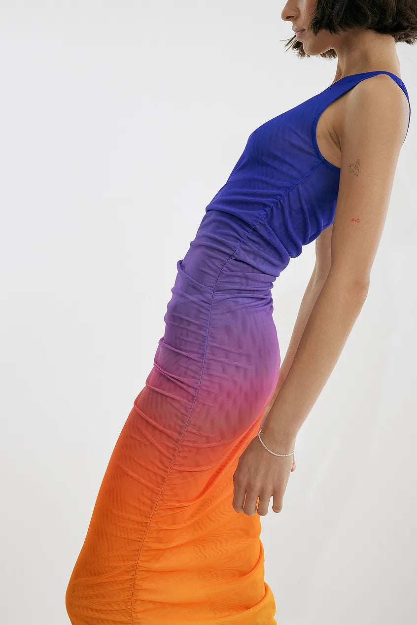 ONE SHOULDER MAXI MESH DRESS - SUNSET HUE  - VIA NA-KD | Only €62 | NOW AVAILABLE TO SHOP at IAMINHATELOVE