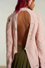 DISTRESSED CABLE KNIT W/ AN OPEN BACK - PINK - EXCLUSIVE Knitwear from THE RAGGED PRIEST - Just $79! SHOP NOW AT IAMINHATELOVE BOTH IN STORE FOR CYPRUS AND ONLINE WORLDWIDE