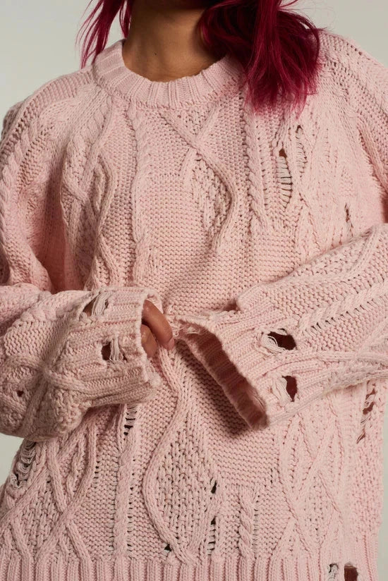 DISTRESSED CABLE KNIT W/ AN OPEN BACK - PINK - EXCLUSIVE Knitwear from THE RAGGED PRIEST - Just $79! SHOP NOW AT IAMINHATELOVE BOTH IN STORE FOR CYPRUS AND ONLINE WORLDWIDE
