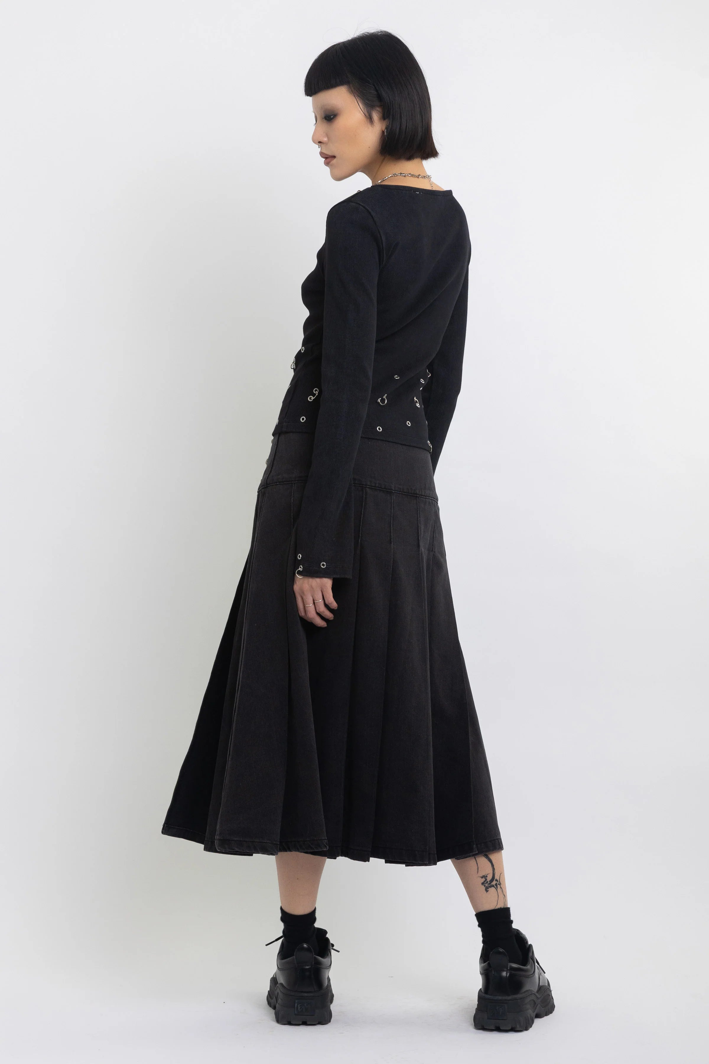 THE AFFINITY BLACK DENIM PLEATED MIDI SKIRT  - VIA THE RAGGED PRIEST | Only €108 | NOW AVAILABLE TO SHOP at IAMINHATELOVE 