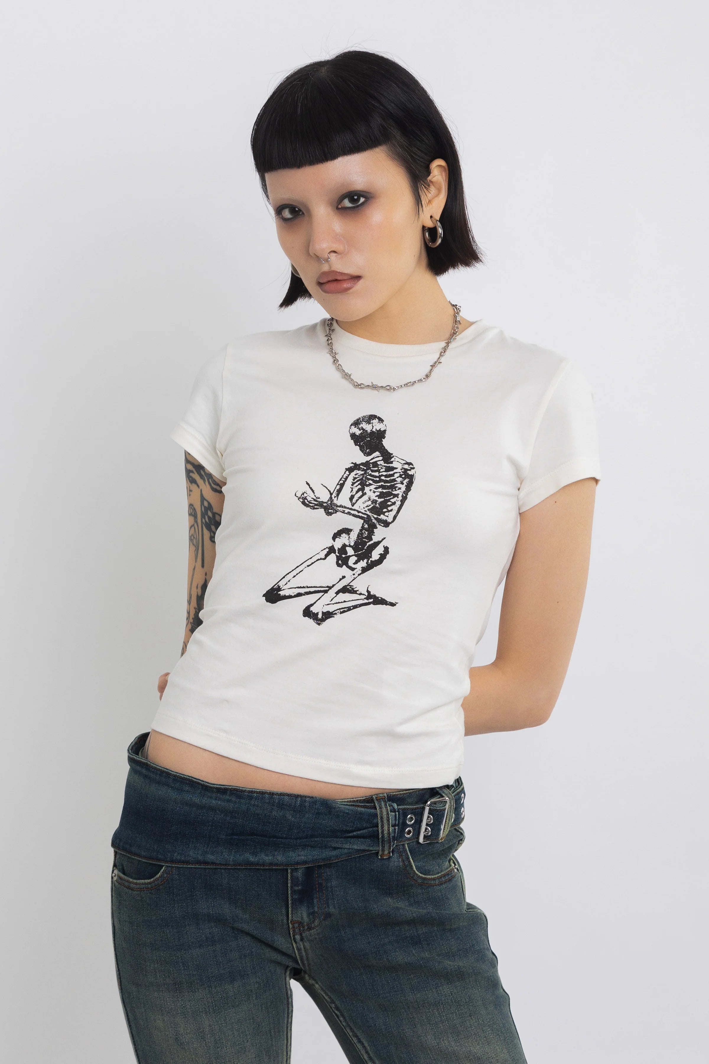 THE AFTERLIFE SKELETON GRAPHIC BABY TEE  - VIA THE RAGGED PRIEST | Only €46 | NOW AVAILABLE TO SHOP at IAMINHATELOVE 