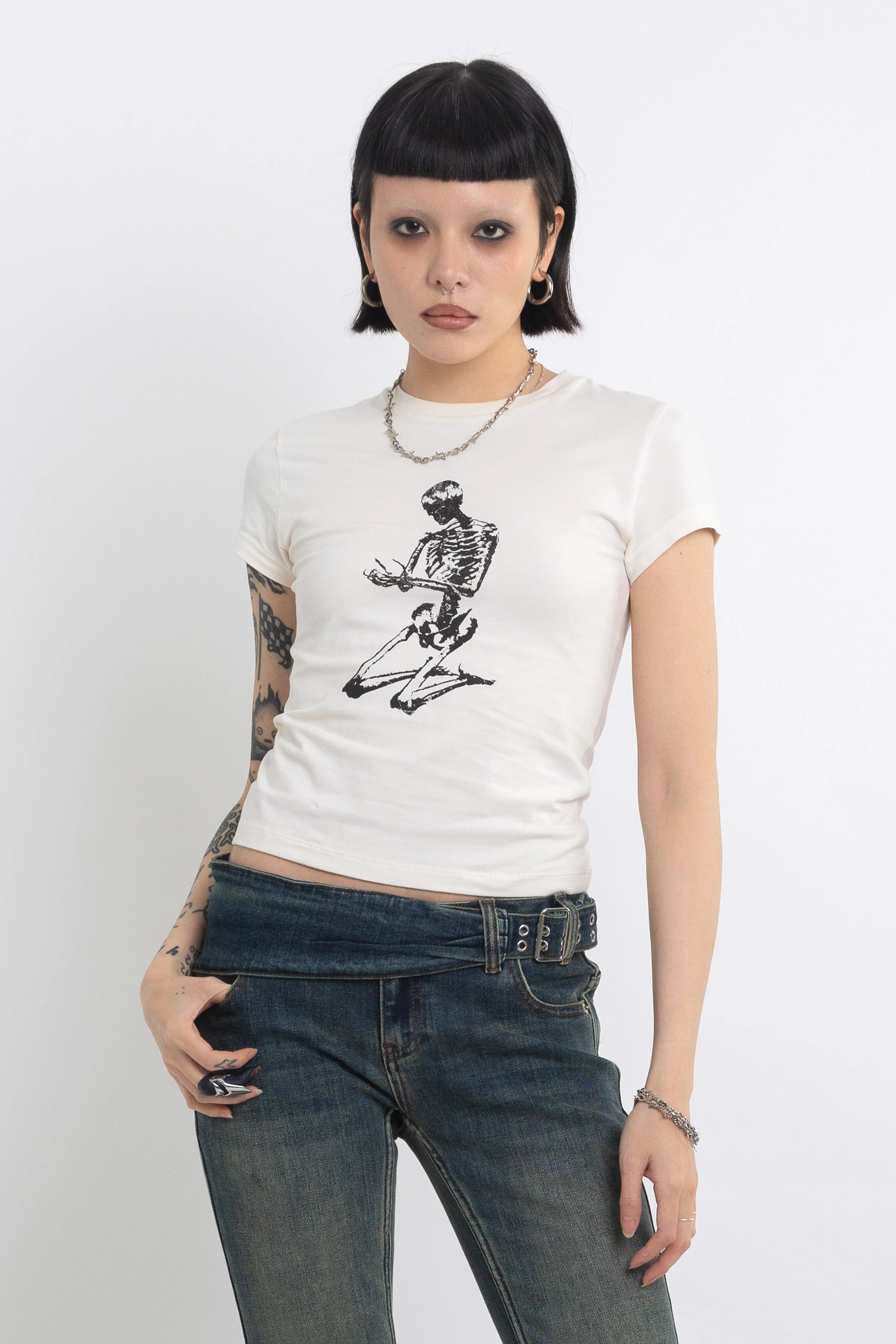 THE AFTERLIFE SKELETON GRAPHIC BABY TEE  - VIA THE RAGGED PRIEST | Only €46 | NOW AVAILABLE TO SHOP at IAMINHATELOVE 