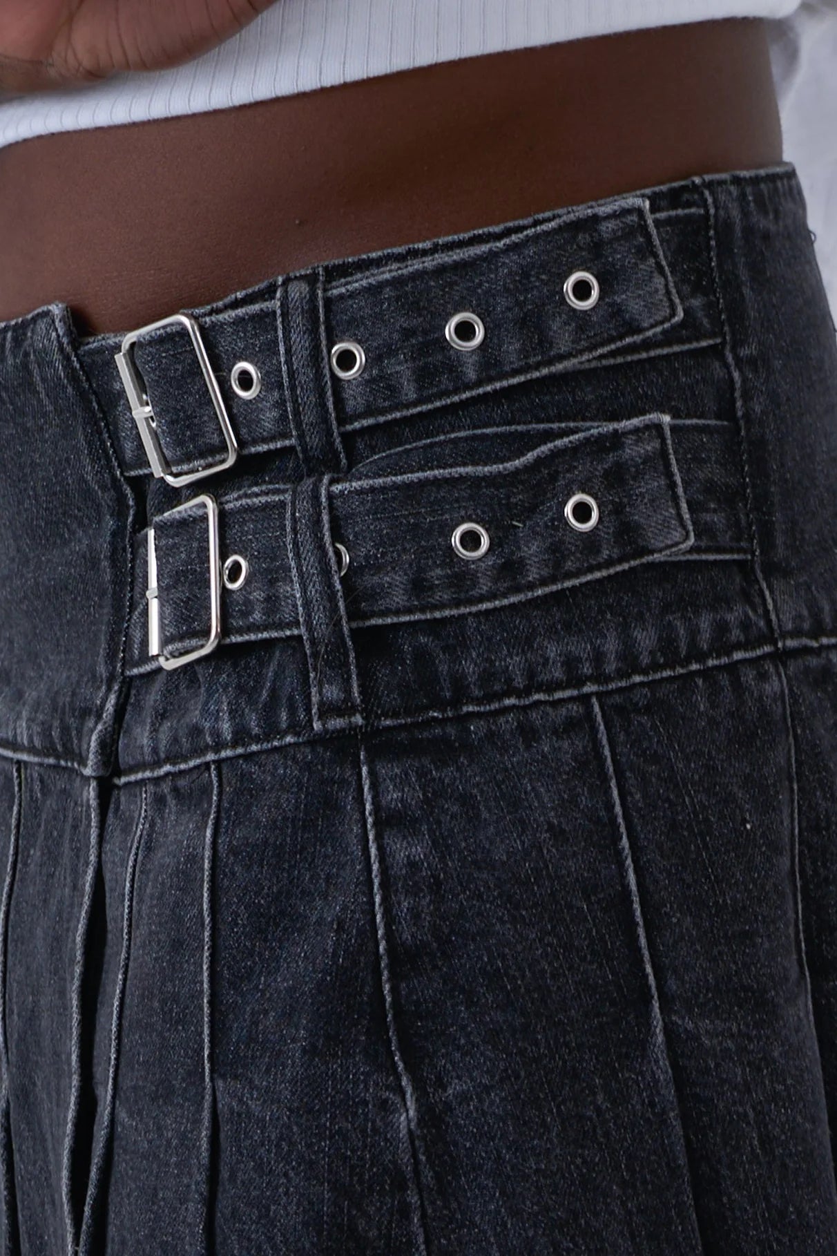 THE AGYNESS KILT DENIM MIDI SKIRT  - VIA THE RAGGED PRIEST | Only €94 | NOW AVAILABLE TO SHOP at IAMINHATELOVE 