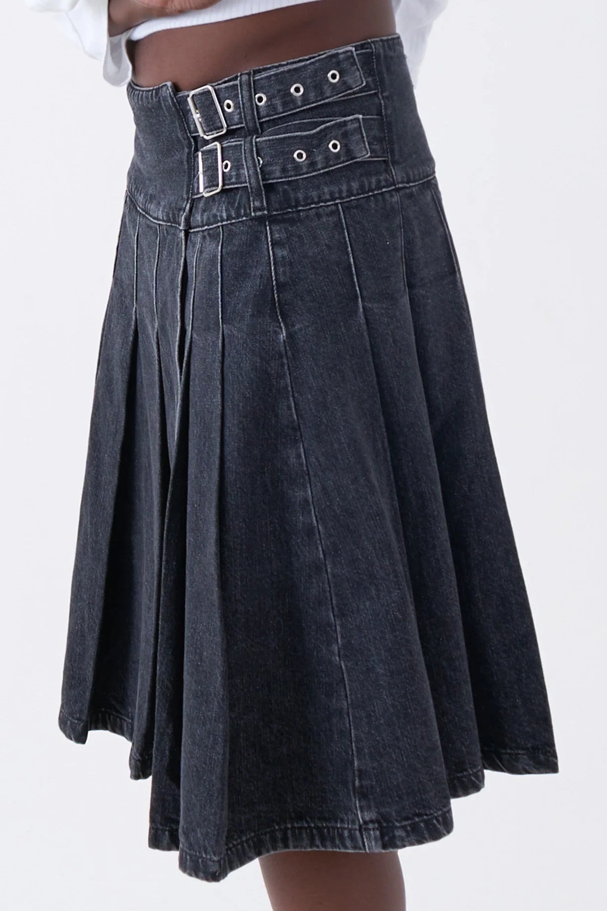 THE AGYNESS KILT DENIM MIDI SKIRT  - VIA THE RAGGED PRIEST | Only €94 | NOW AVAILABLE TO SHOP at IAMINHATELOVE 