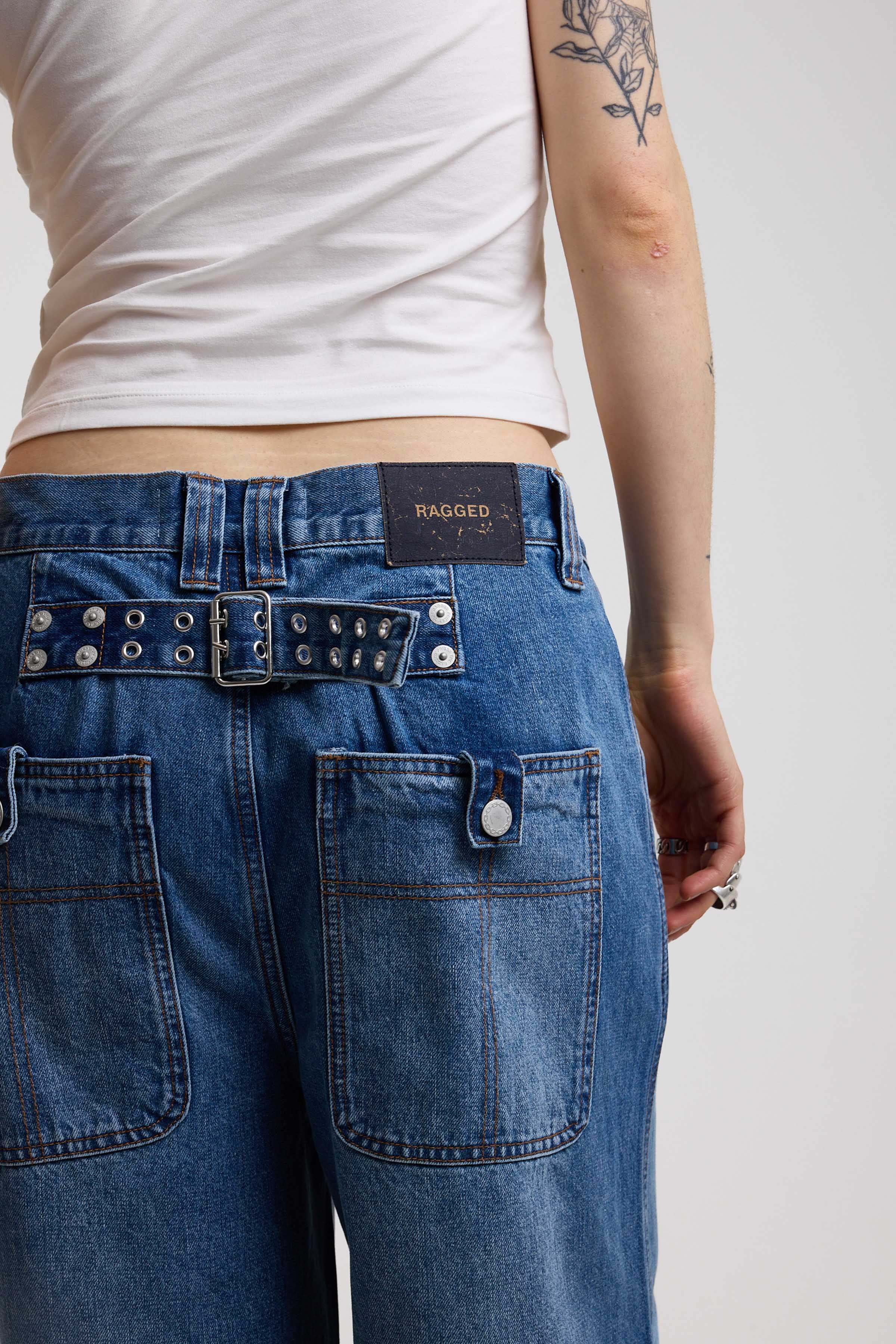 THE BOUND BAGGY CINCH HARDWARE JEANS IN MID BLUE WASH  - VIA THE RAGGED PRIEST | Only €103 | NOW AVAILABLE TO SHOP at IAMINHATELOVE 
