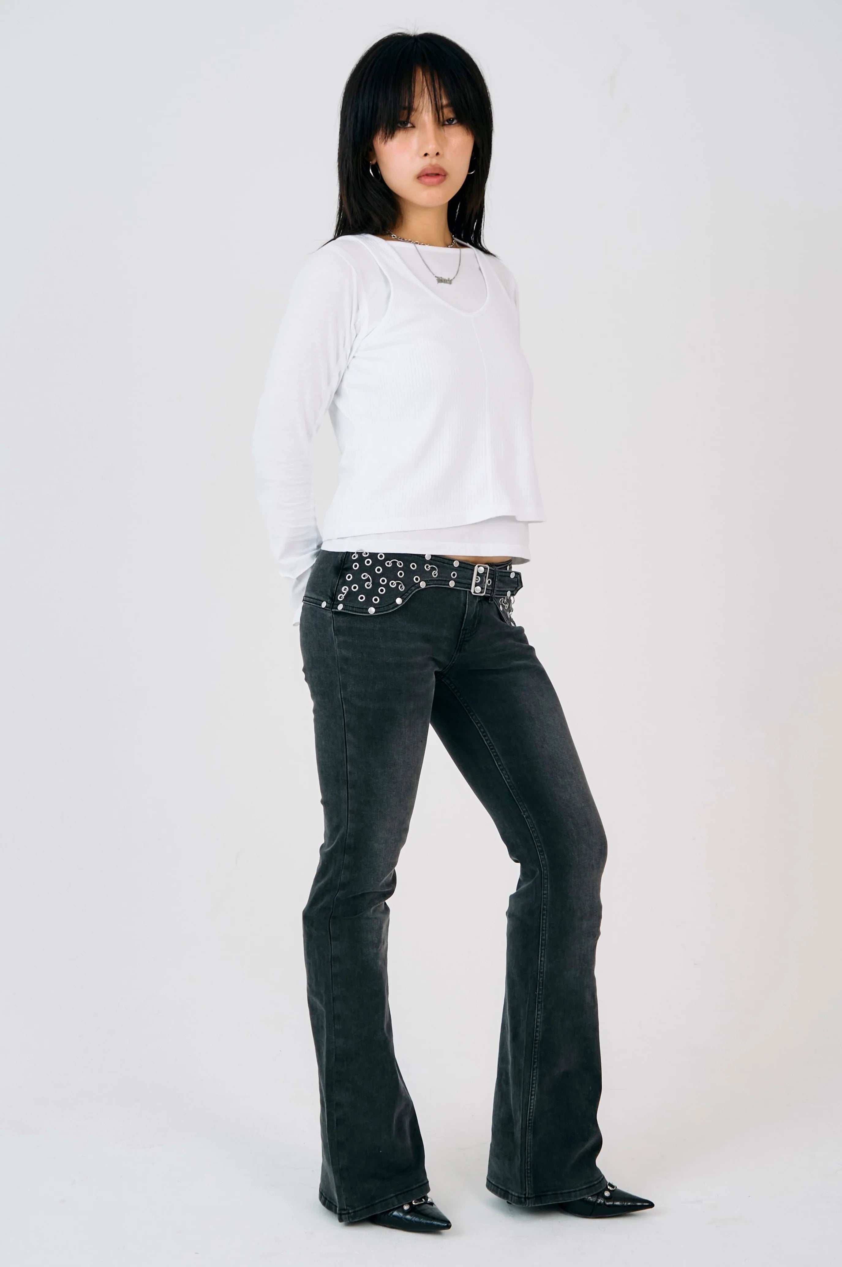 THE CHARLOTTE WASHED BLACK BOOTCUT FLARE DENIM IN CHARCOAL BLACK  - VIA THE RAGGED PRIEST | Only €99 | NOW AVAILABLE TO SHOP at IAMINHATELOVE 