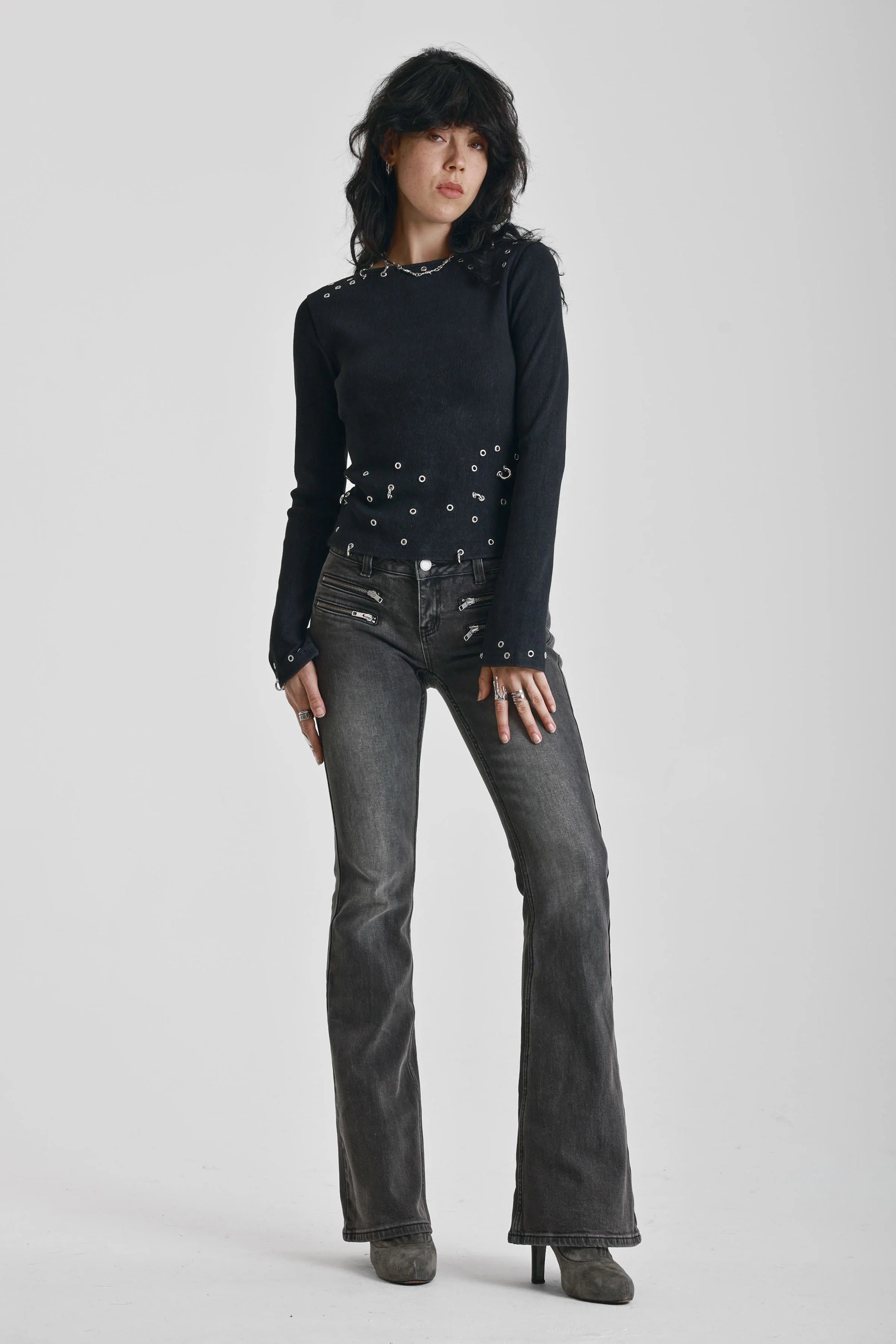 THE CLUSTER BLACK PIERCED LONG SLEEVE TOP  - VIA THE RAGGED PRIEST | Only €75 | NOW AVAILABLE TO SHOP at IAMINHATELOVE 