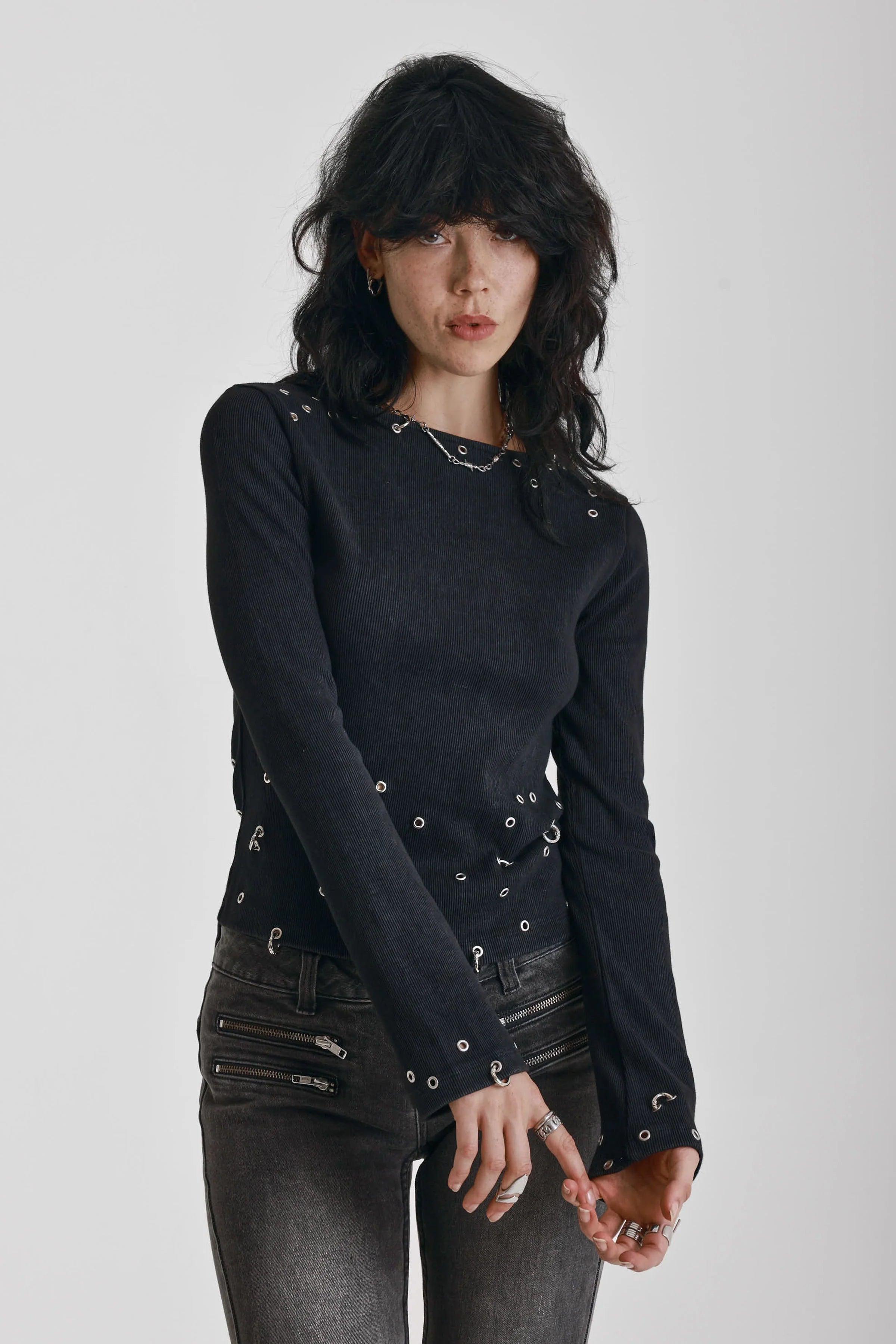THE CLUSTER BLACK PIERCED LONG SLEEVE TOP  - VIA THE RAGGED PRIEST | Only €75 | NOW AVAILABLE TO SHOP at IAMINHATELOVE 