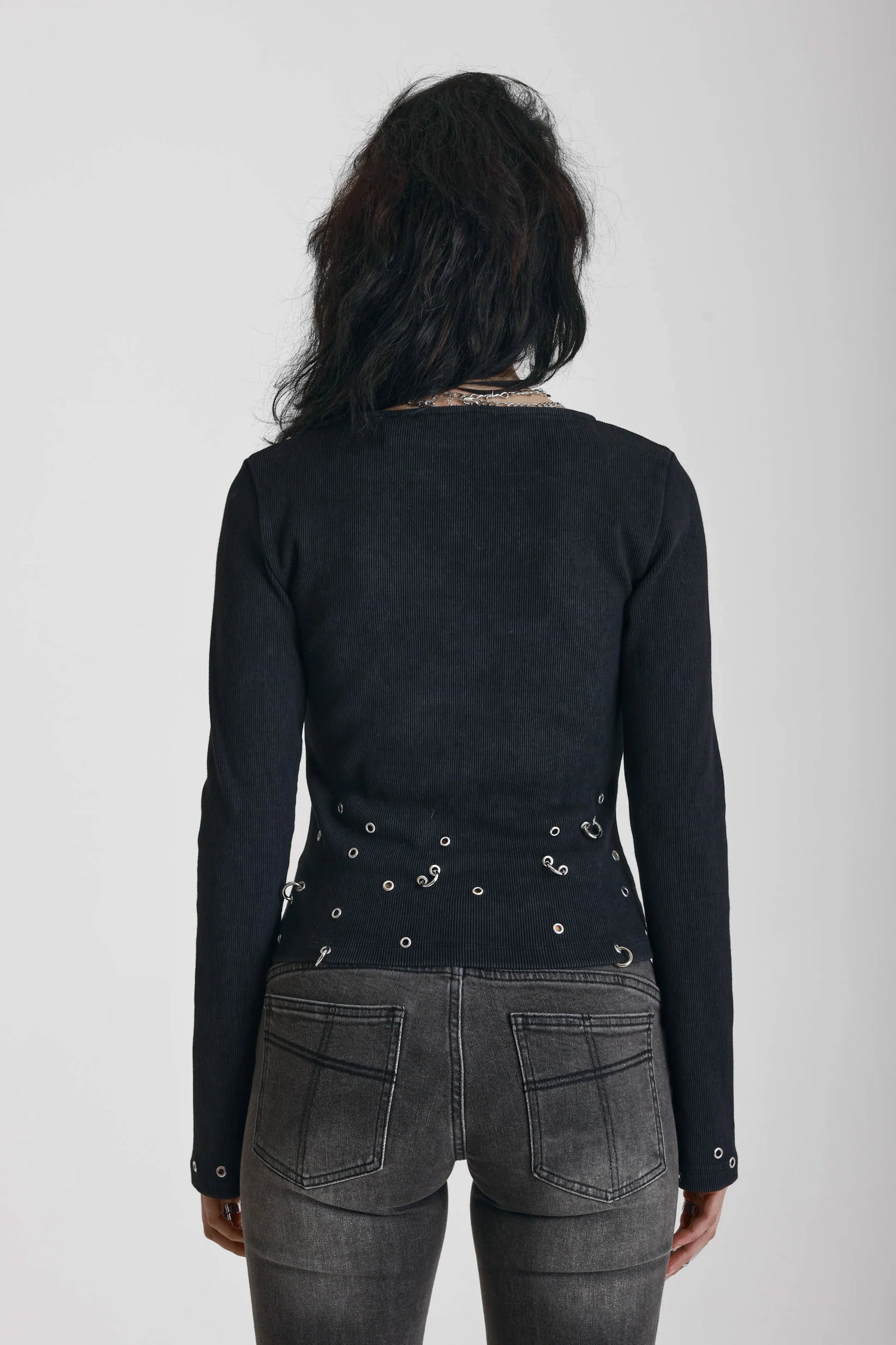 THE CLUSTER BLACK PIERCED LONG SLEEVE TOP  - VIA THE RAGGED PRIEST | Only €75 | NOW AVAILABLE TO SHOP at IAMINHATELOVE 